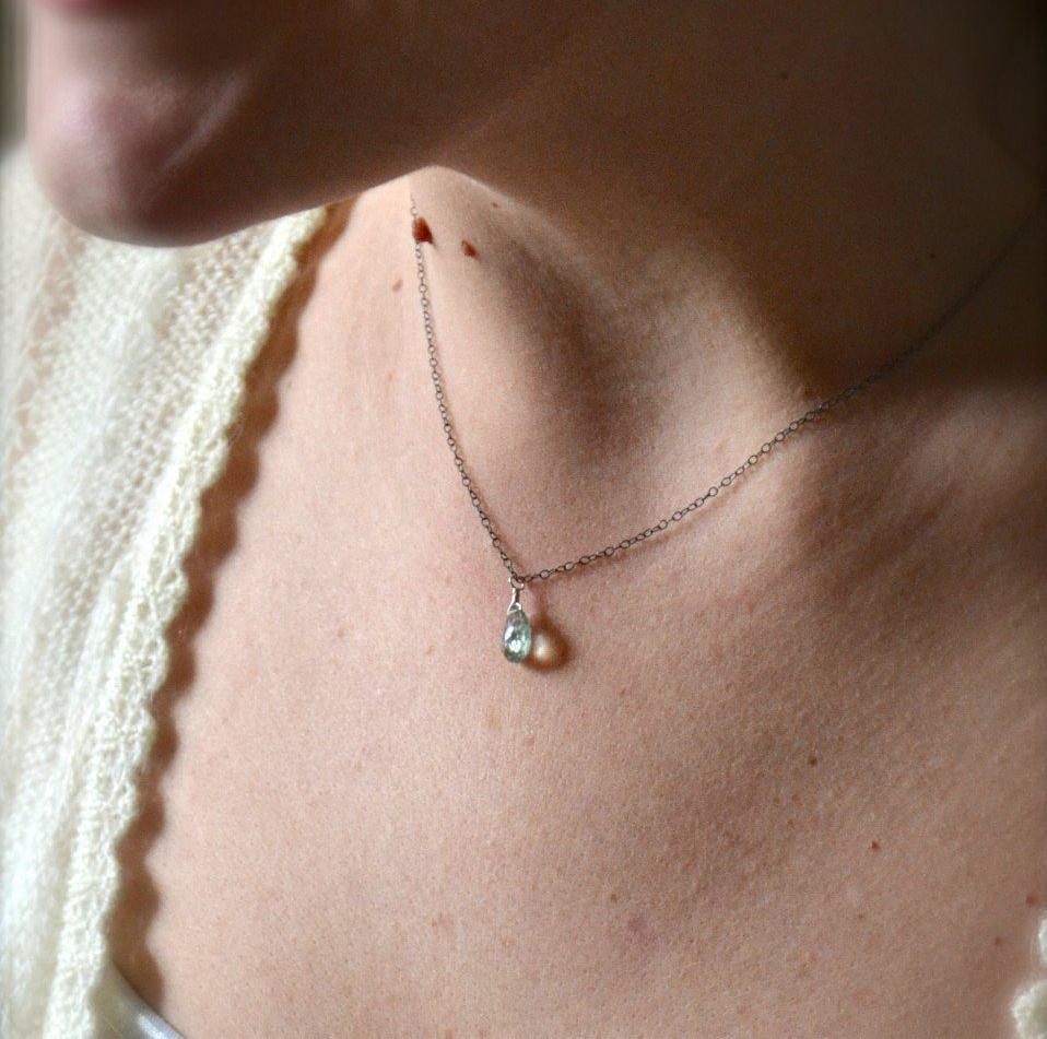 Freckles Petite Necklace - teal moss aquamarine solitaire necklace - Foamy Wader