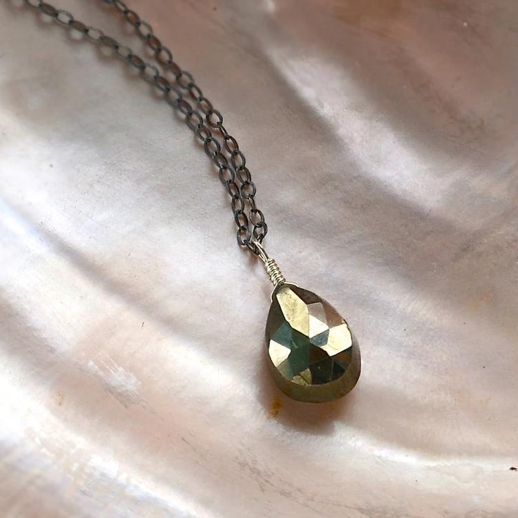 Glint Necklace - golden pyrite fools gold solitaire necklace - Foamy Wader