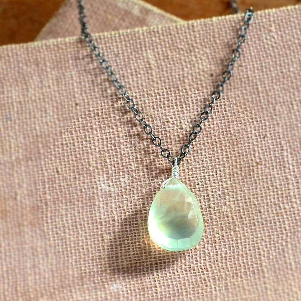 Greens Necklace - lemongrass green prehnite solitaire necklace - Foamy Wader