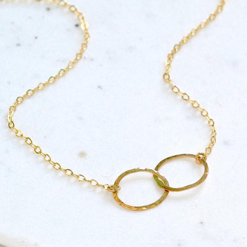 Infinity Necklace - handmade double circle infinity necklace in 14K solid gold - Foamy Wader