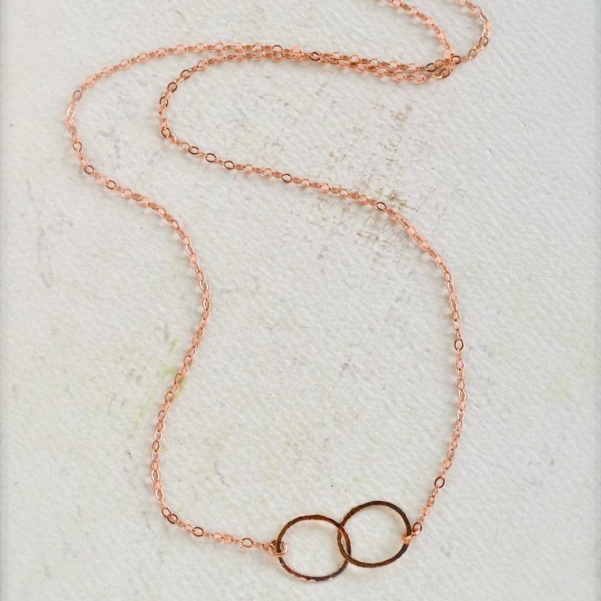 Infinity Necklace - handmade double circle infinity necklace in 14K solid gold - Foamy Wader
