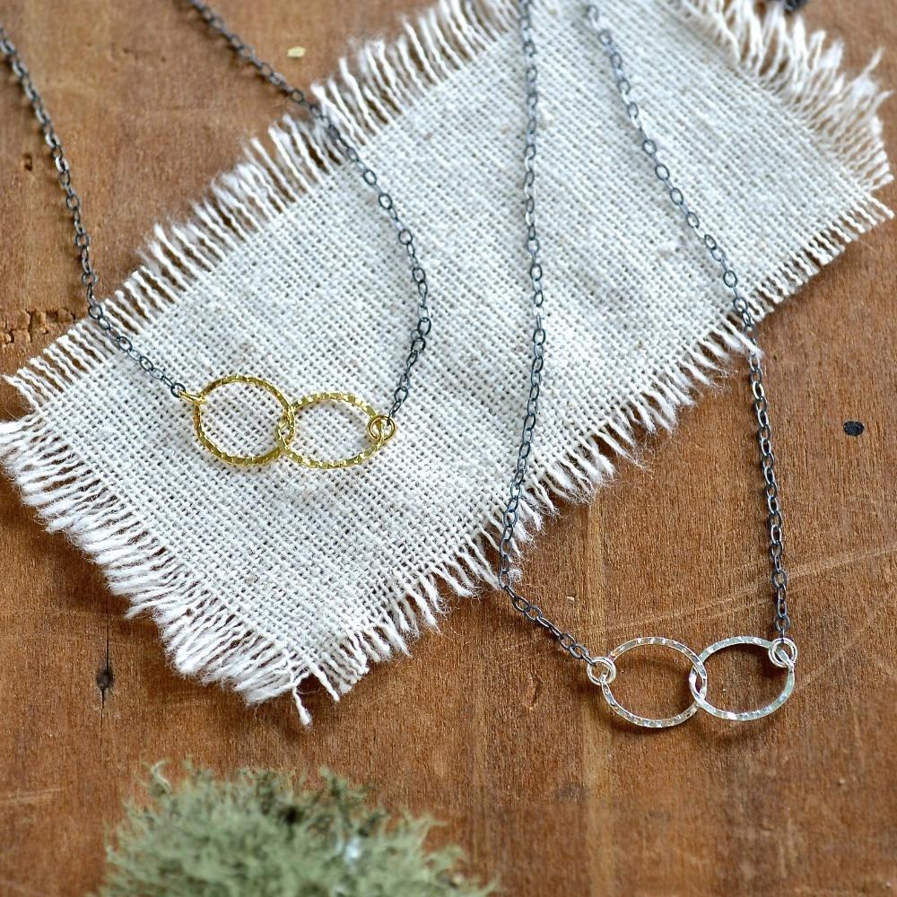 Infinity Necklace - handmade double circle infinity necklace in 14K solid gold - Foamy Wader