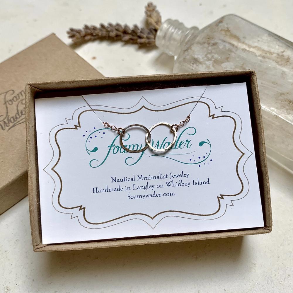 Infinity Necklace - handmade double circle infinity necklace in 14K solid gold - Foamy Wader