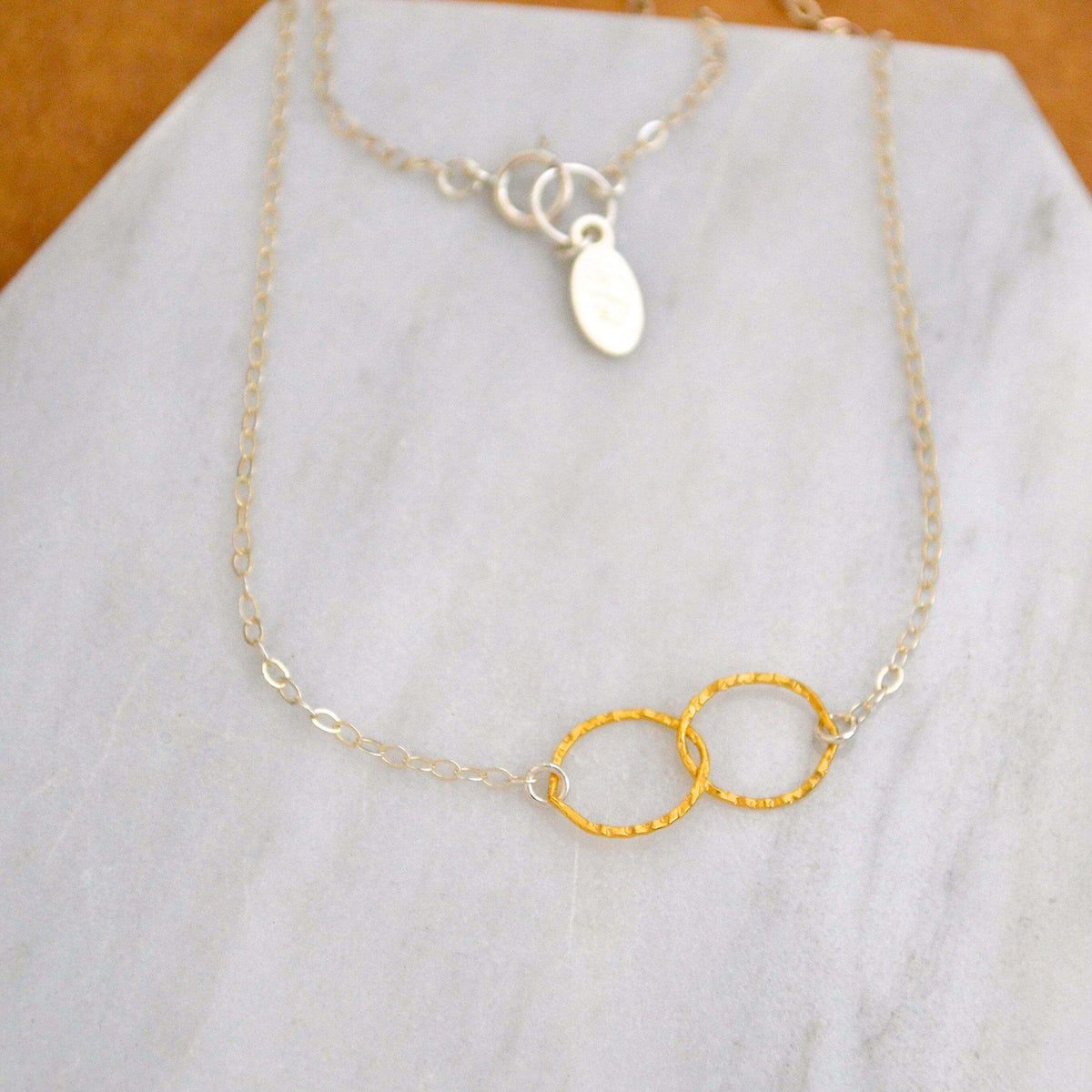 Infinity Necklace - handmade hammered interlocking double circle infinity necklace - Foamy Wader