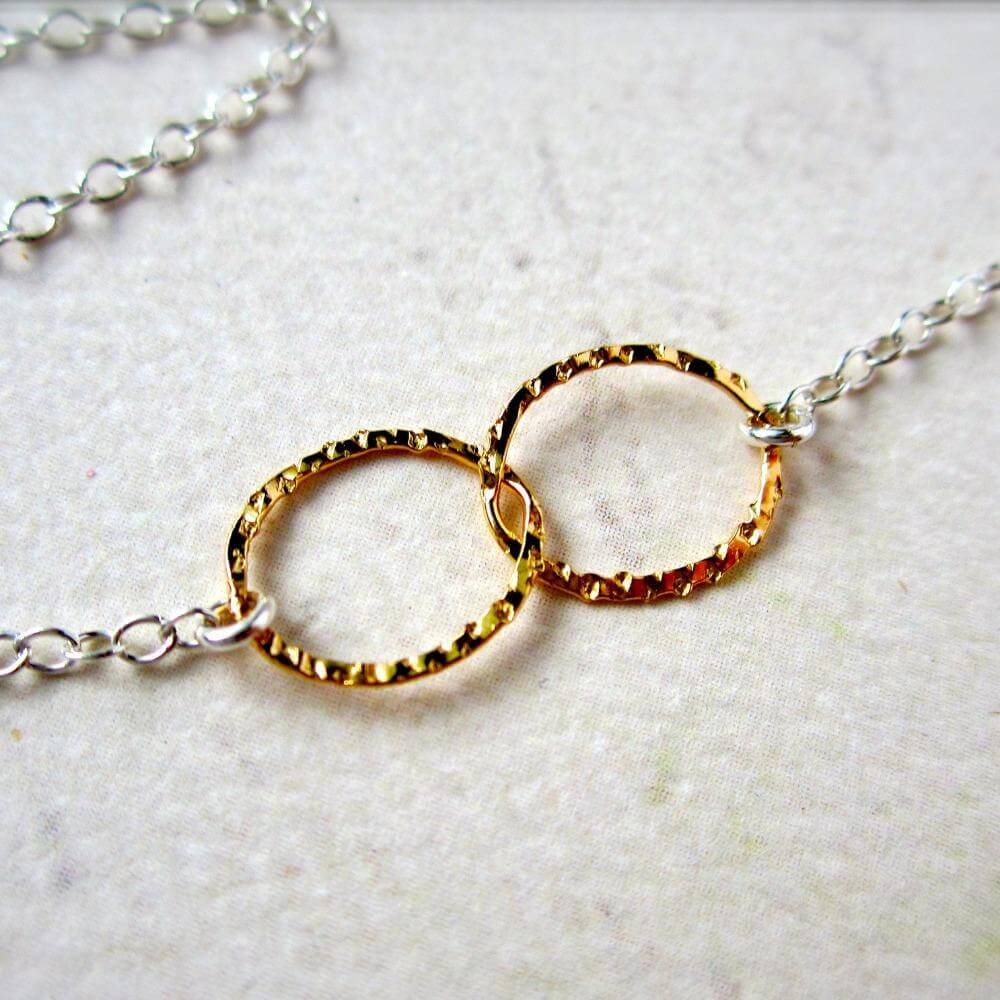 Infinity Necklace - handmade hammered interlocking double circle infinity necklace - Foamy Wader