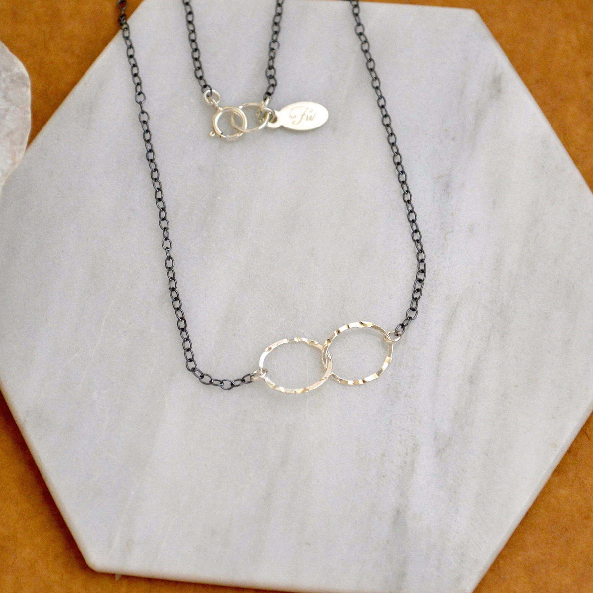 Infinity Necklace - handmade hammered interlocking double circle infinity necklace - Foamy Wader