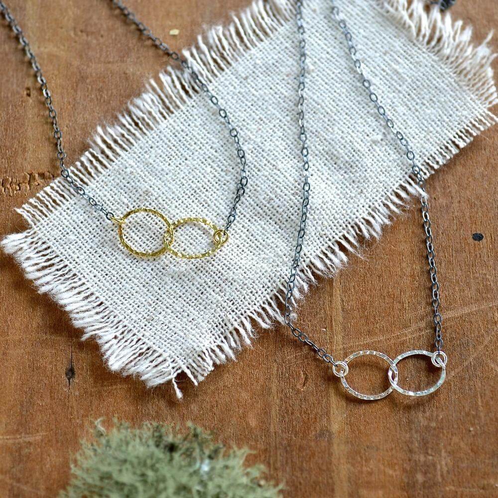 Infinity Necklace - handmade hammered interlocking double circle infinity necklace - Foamy Wader