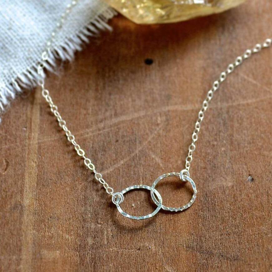 Infinity Necklace - handmade hammered interlocking double circle infinity necklace - Foamy Wader
