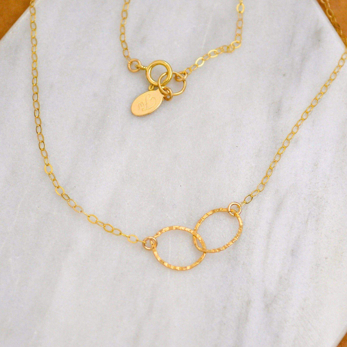 Infinity Necklace - handmade hammered interlocking double circle infinity necklace - Foamy Wader