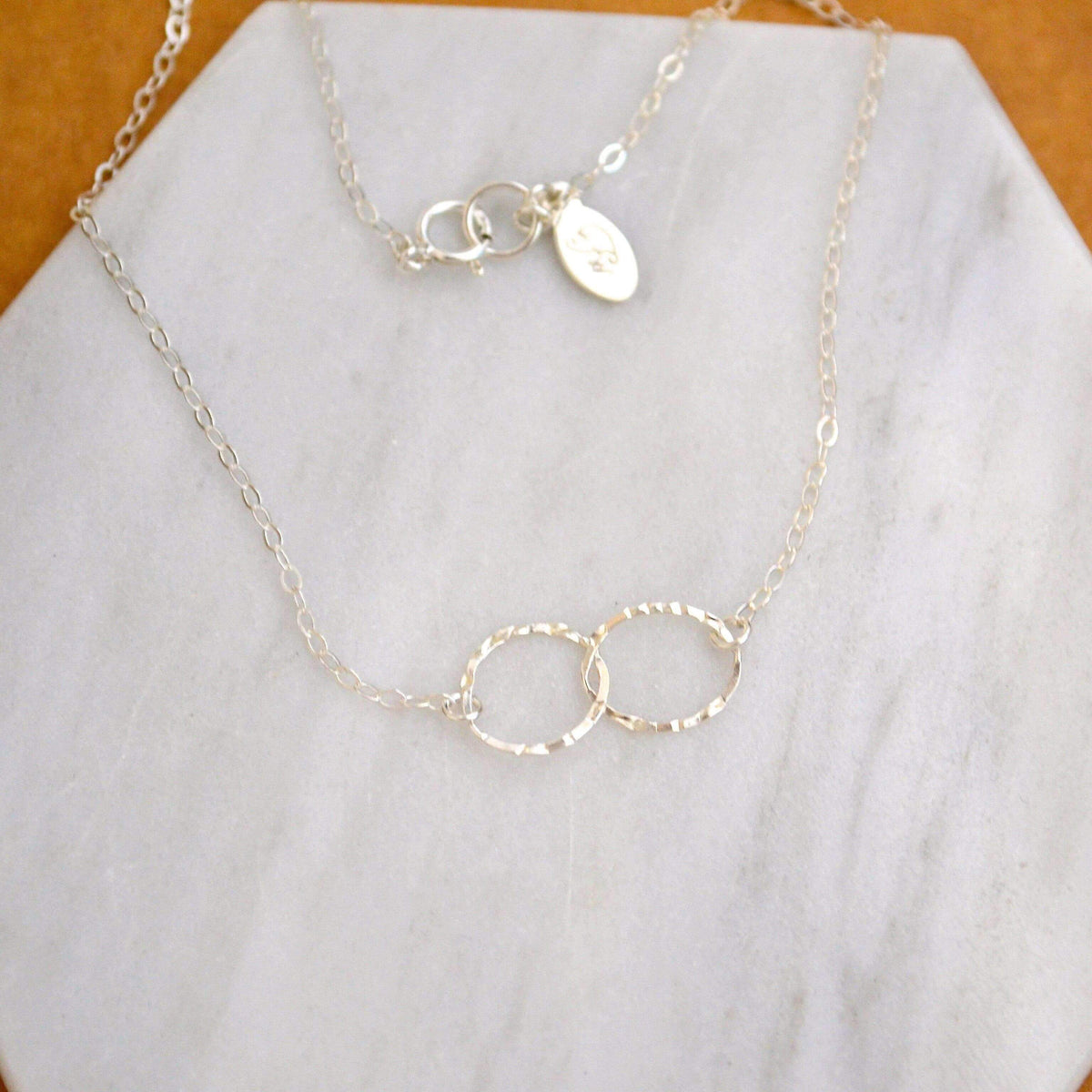 Infinity Necklace - handmade hammered interlocking double circle infinity necklace - Foamy Wader
