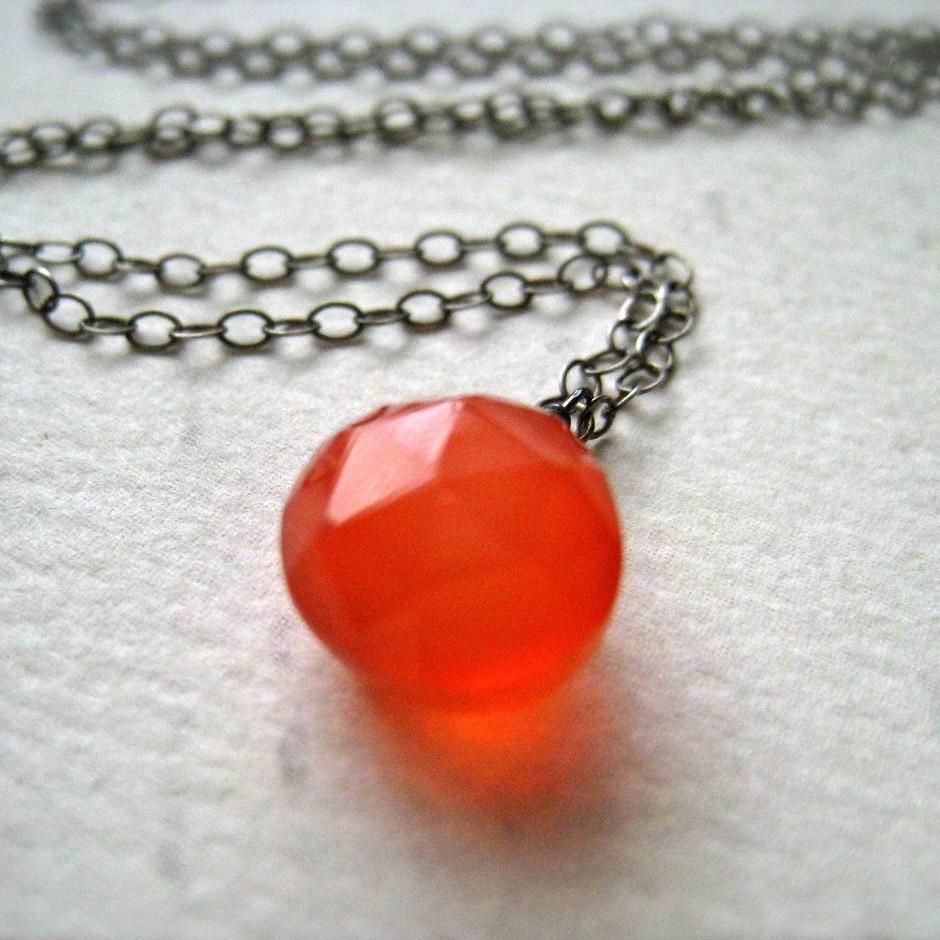 Juicy Fruit Necklace - ruby grapefruit chalcedony solitaire necklace - Foamy Wader