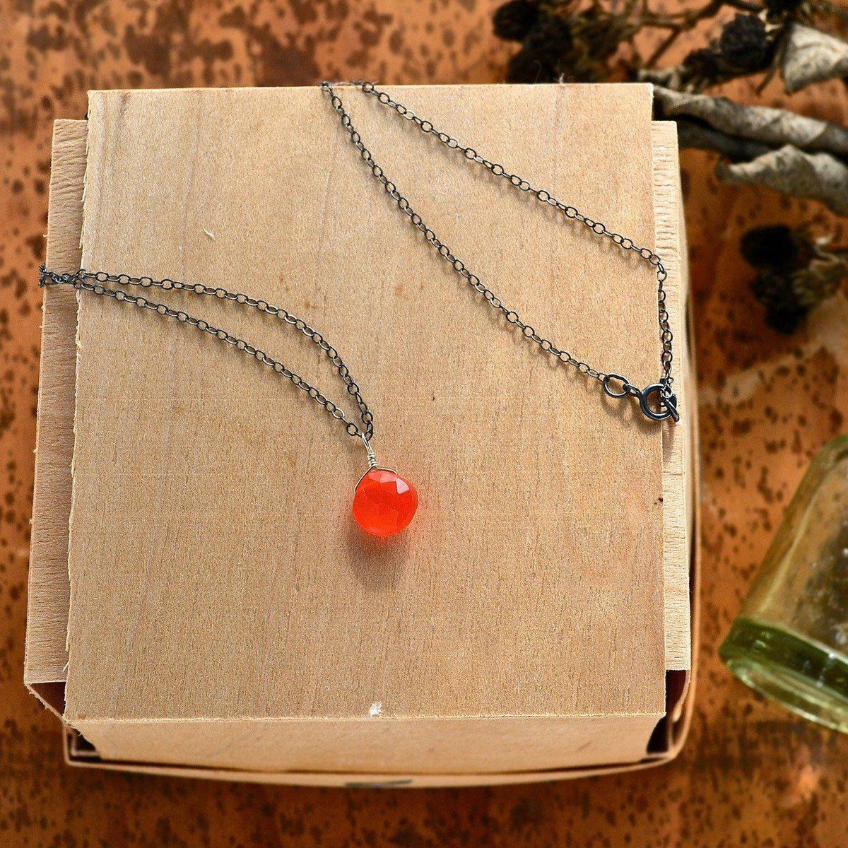 Juicy Fruit Necklace - ruby grapefruit chalcedony solitaire necklace - Foamy Wader