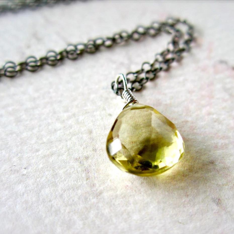 Limoncello Necklace - lemon quartz gemstone solitaire necklace - Foamy Wader
