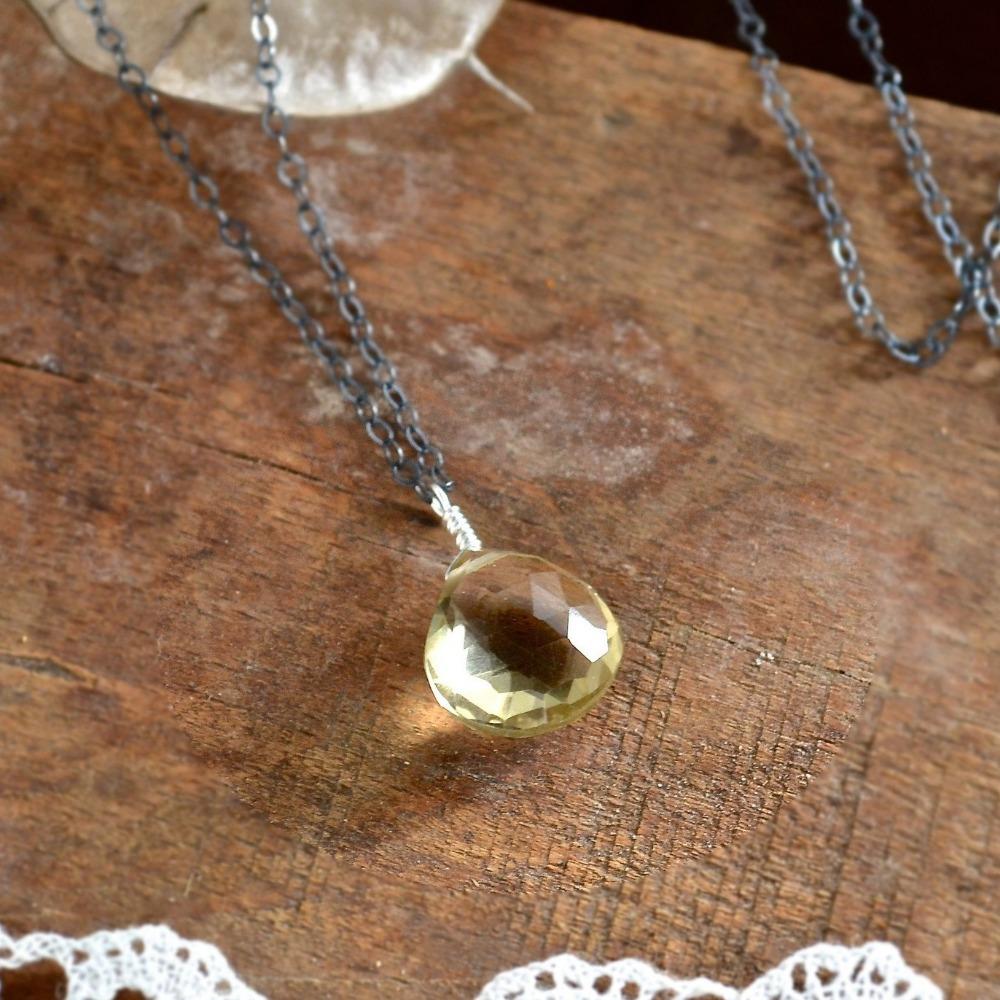 Limoncello Necklace - lemon quartz gemstone solitaire necklace - Foamy Wader
