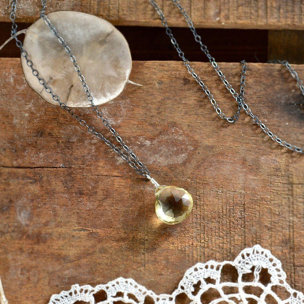 Limoncello Necklace - lemon quartz gemstone solitaire necklace - Foamy Wader