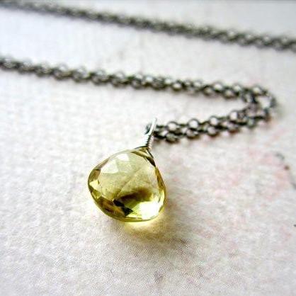 Limoncello Necklace - lemon quartz gemstone solitaire necklace - Foamy Wader