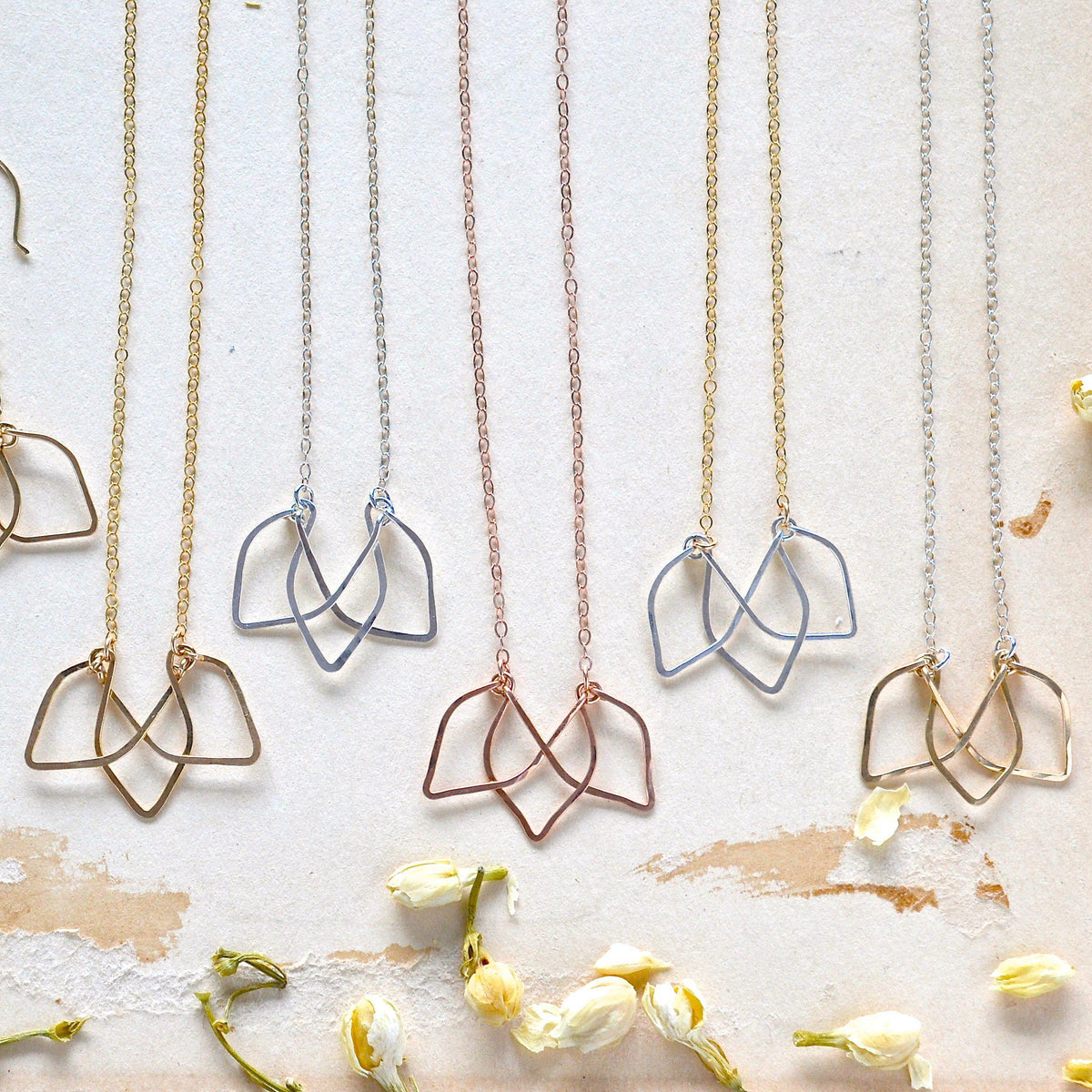 Lotus Necklace - shimmering lotus blossom silhouette pendant necklace - Foamy Wader