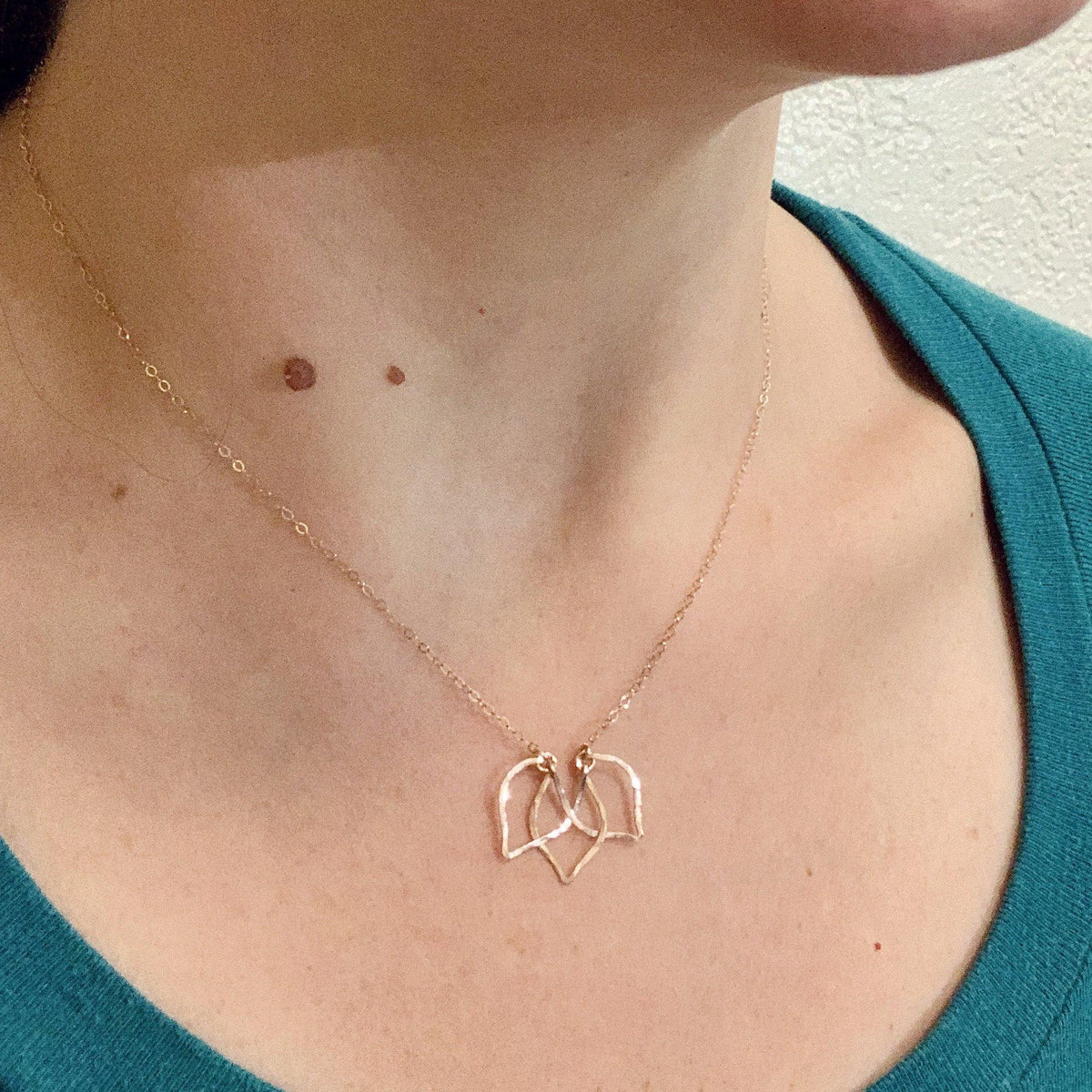 Lotus Necklace - shimmering lotus blossom silhouette pendant necklace - Foamy Wader