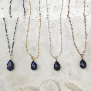 Midnight Solitaire Necklace - blue and gold lapis lazuli gemstone solitaire necklace - Foamy Wader