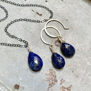 Midnight Solitaire Necklace - blue and gold lapis lazuli gemstone solitaire necklace - Foamy Wader