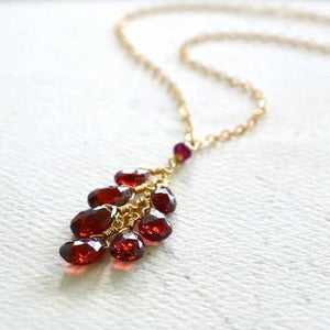 Minoan Necklace - scarlet garnet gemstone tendril dangle necklace - Foamy Wader