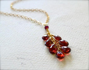 Minoan Necklace - scarlet garnet gemstone tendril dangle necklace - Foamy Wader