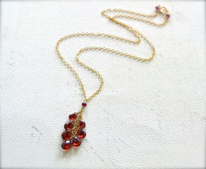 Minoan Necklace - scarlet garnet gemstone tendril dangle necklace - Foamy Wader