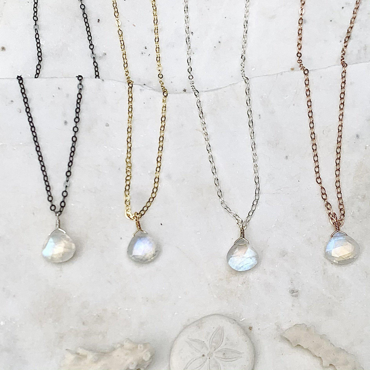Moon Shadow Necklace - ethereal rainbow moonstone solitaire necklace - Foamy Wader
