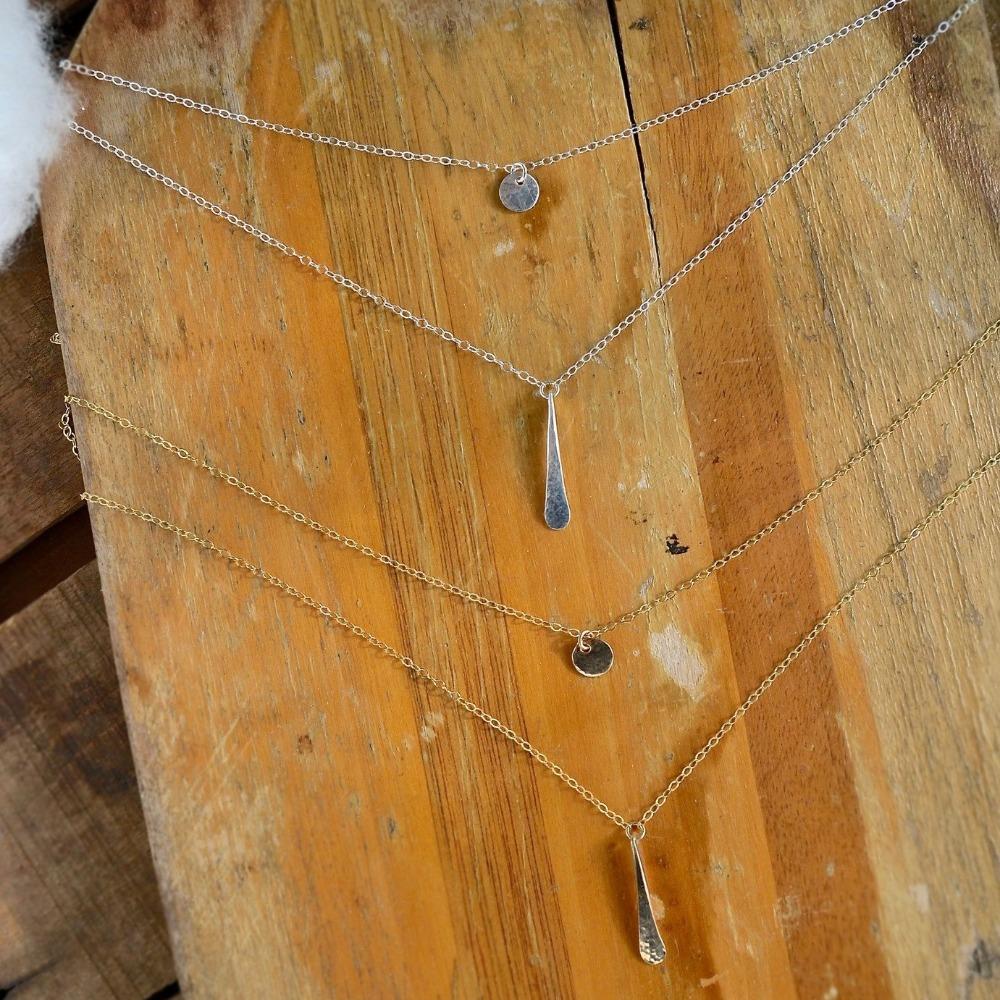 Oar Necklace - handmade double strand necklace with hammered circle and paddle charms - Foamy Wader