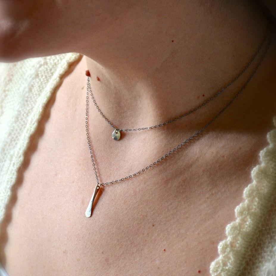 Oar Necklace - handmade double strand necklace with hammered circle and paddle charms - Foamy Wader
