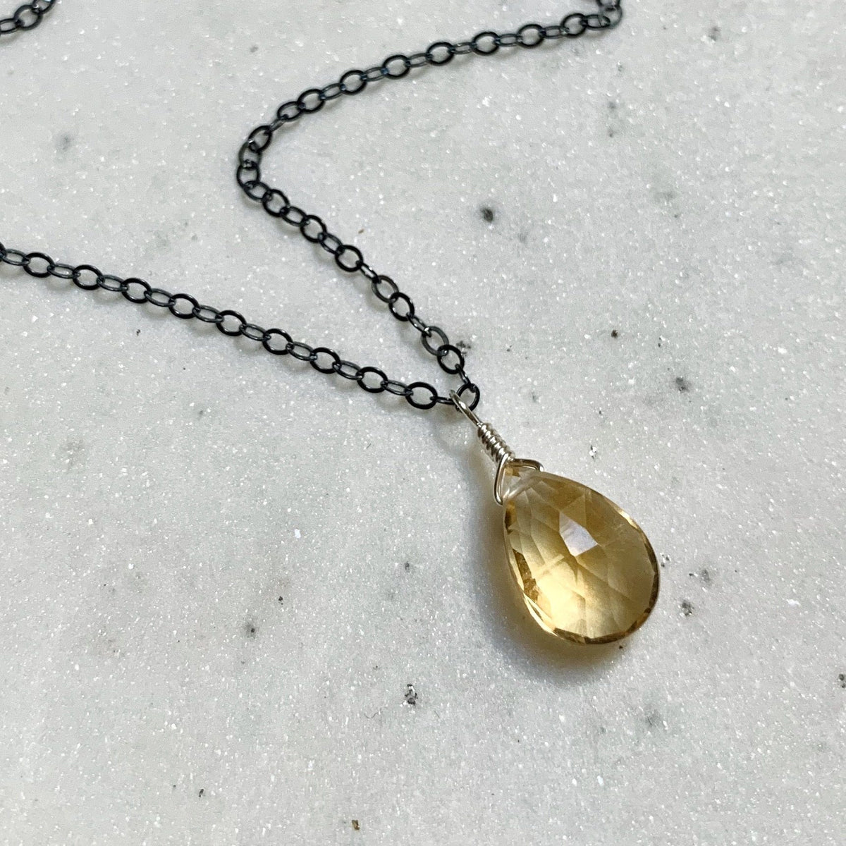 Orange Blossom Necklace - honey orange citrine gemstone solitaire necklace - Foamy Wader