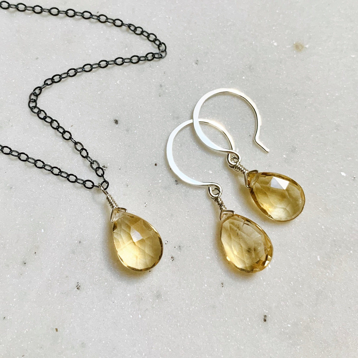 Orange Blossom Necklace - honey orange citrine gemstone solitaire necklace - Foamy Wader