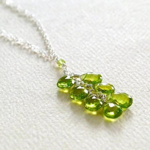 Orchard Necklace - apple green peridot gemstone tendril dangle necklace - Foamy Wader