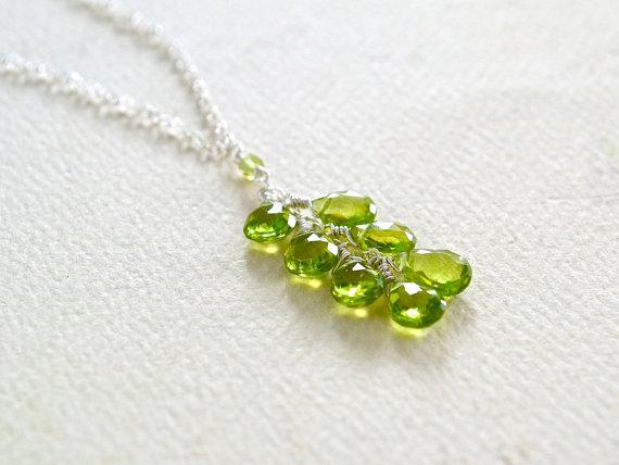 Orchard Necklace - apple green peridot gemstone tendril dangle necklace - Foamy Wader