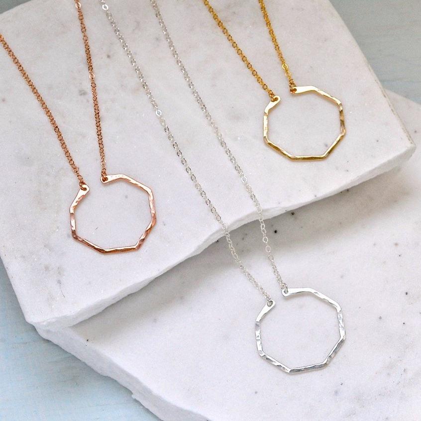 Parasol Necklace - modern geometric octagon layering necklace in gold, silver, rose gold, or mixed metals - Foamy Wader