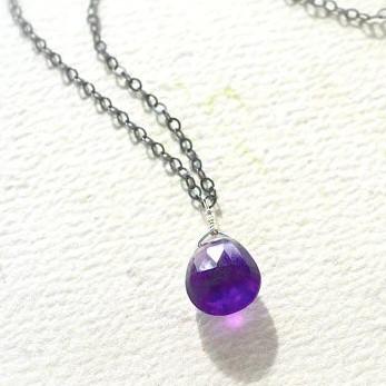 Passiflora Necklace - purple amethyst gemstone solitaire necklace - Foamy Wader