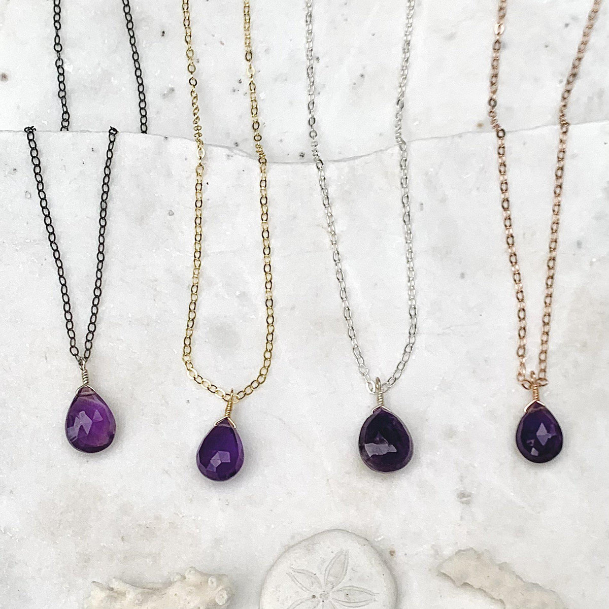 Passiflora Necklace - purple amethyst gemstone solitaire necklace - Foamy Wader