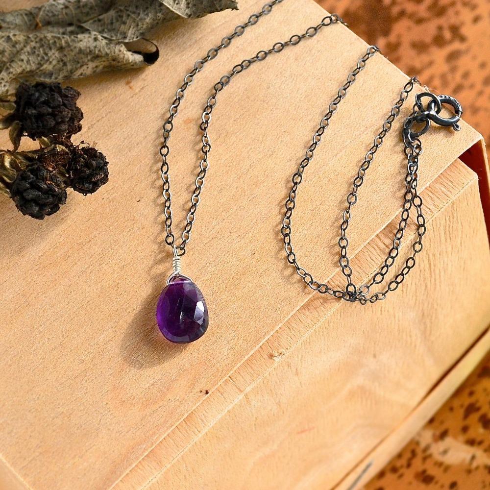 Passiflora Necklace - purple amethyst gemstone solitaire necklace - Foamy Wader
