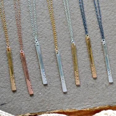 Pillar Necklace - handmade sleek dappled vertical bar pendant necklace - Foamy Wader