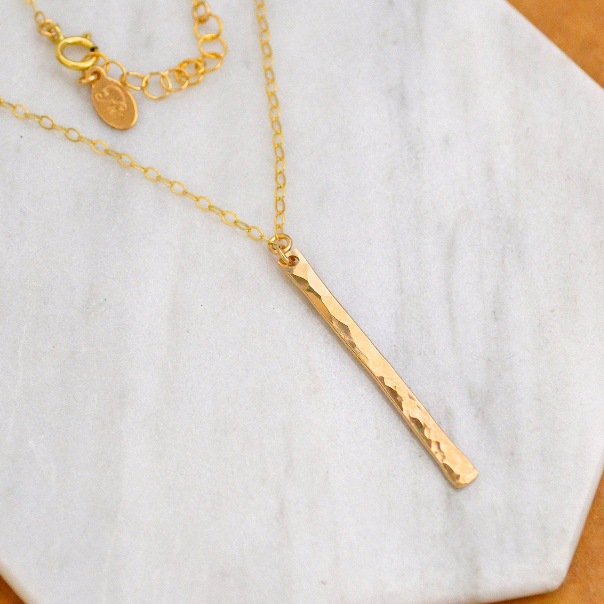 Pillar Necklace - handmade sleek dappled vertical bar pendant necklace - Foamy Wader