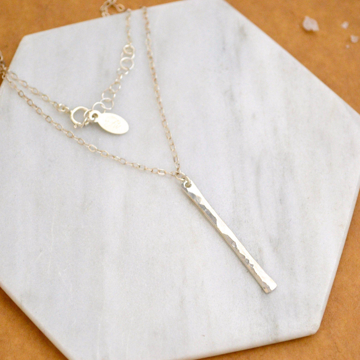 Pillar Necklace - handmade sleek dappled vertical bar pendant necklace - Foamy Wader