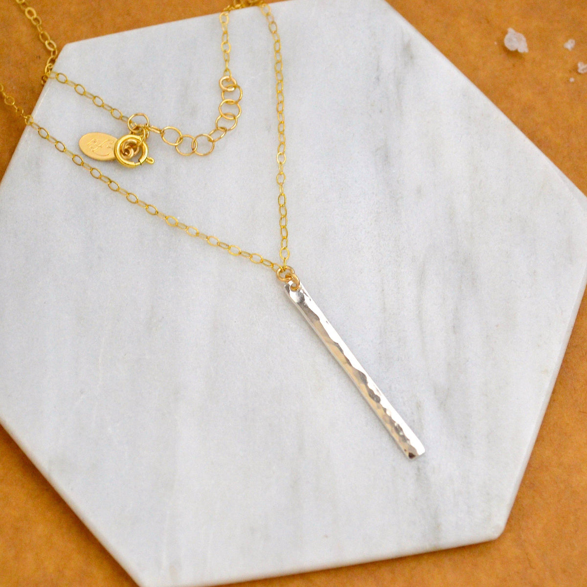 Pillar Necklace - handmade sleek dappled vertical bar pendant necklace - Foamy Wader