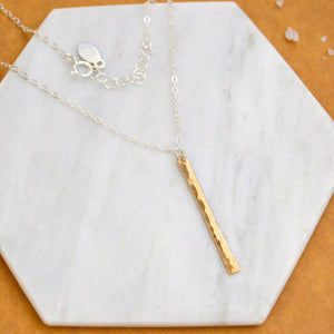 Pillar Necklace - handmade sleek dappled vertical bar pendant necklace - Foamy Wader