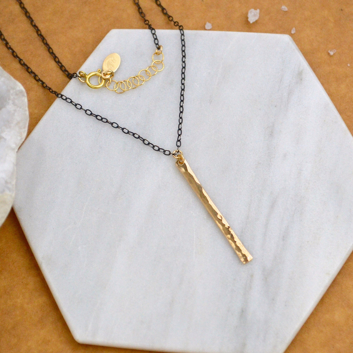 Pillar Necklace - handmade sleek dappled vertical bar pendant necklace - Foamy Wader
