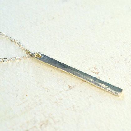Pillar Necklace - sleek dappled bar pendant necklace in solid 14k gold - Foamy Wader