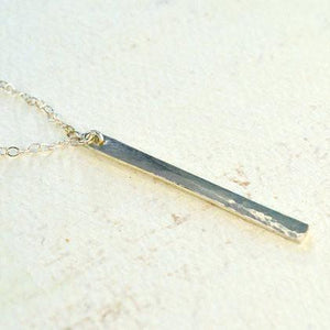 Pillar Necklace - sleek dappled bar pendant necklace in solid 14k gold - Foamy Wader