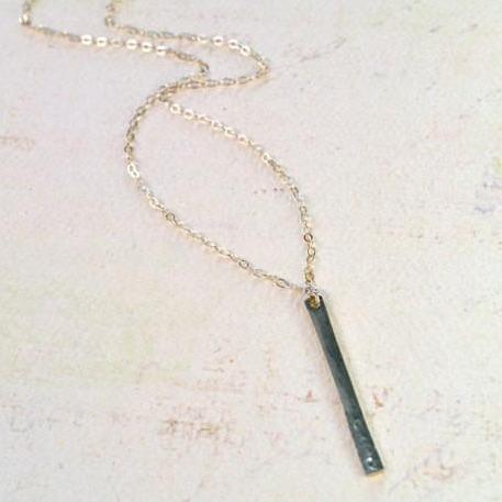 Pillar Necklace - sleek dappled bar pendant necklace in solid 14k gold - Foamy Wader