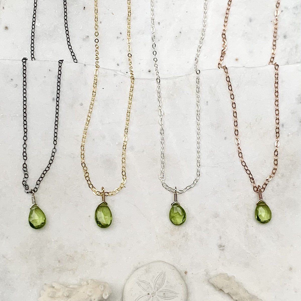 Pomme Necklace - apple green peridot gemstone solitaire necklace - Foamy Wader