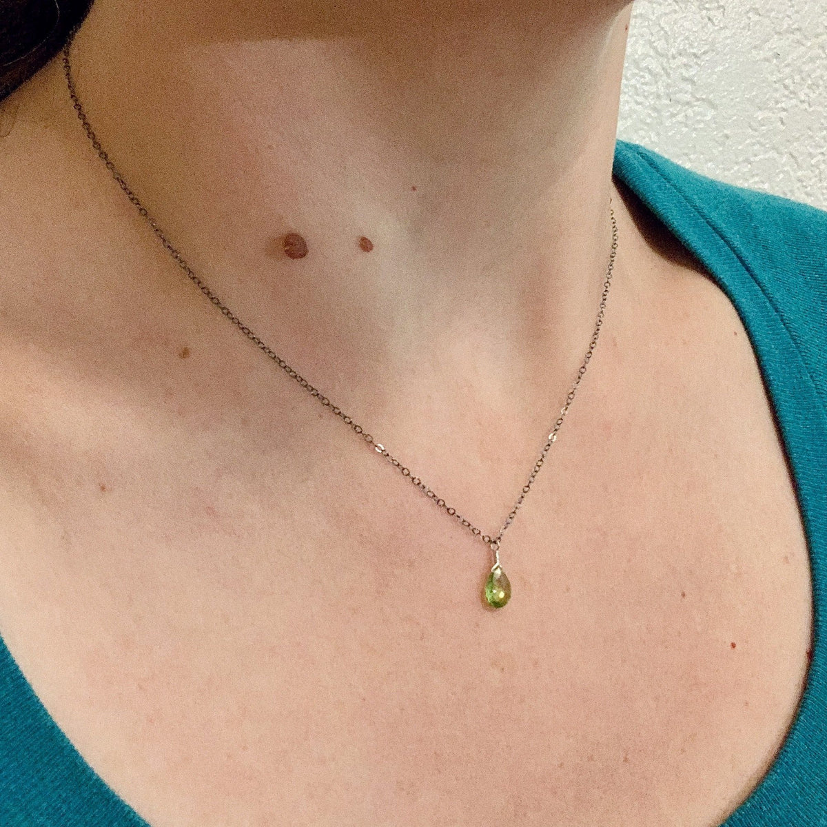 Pomme Necklace - apple green peridot gemstone solitaire necklace - Foamy Wader
