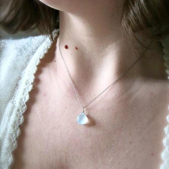 Sayuri Necklace - aqua blue chalcedony gemstone solitaire necklace - Foamy Wader